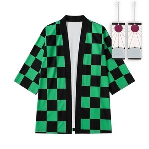 Tanjiro Kamado Cosplay Set – Demon Slayer Kimono Robe + Earrings (M/L & L/XL)